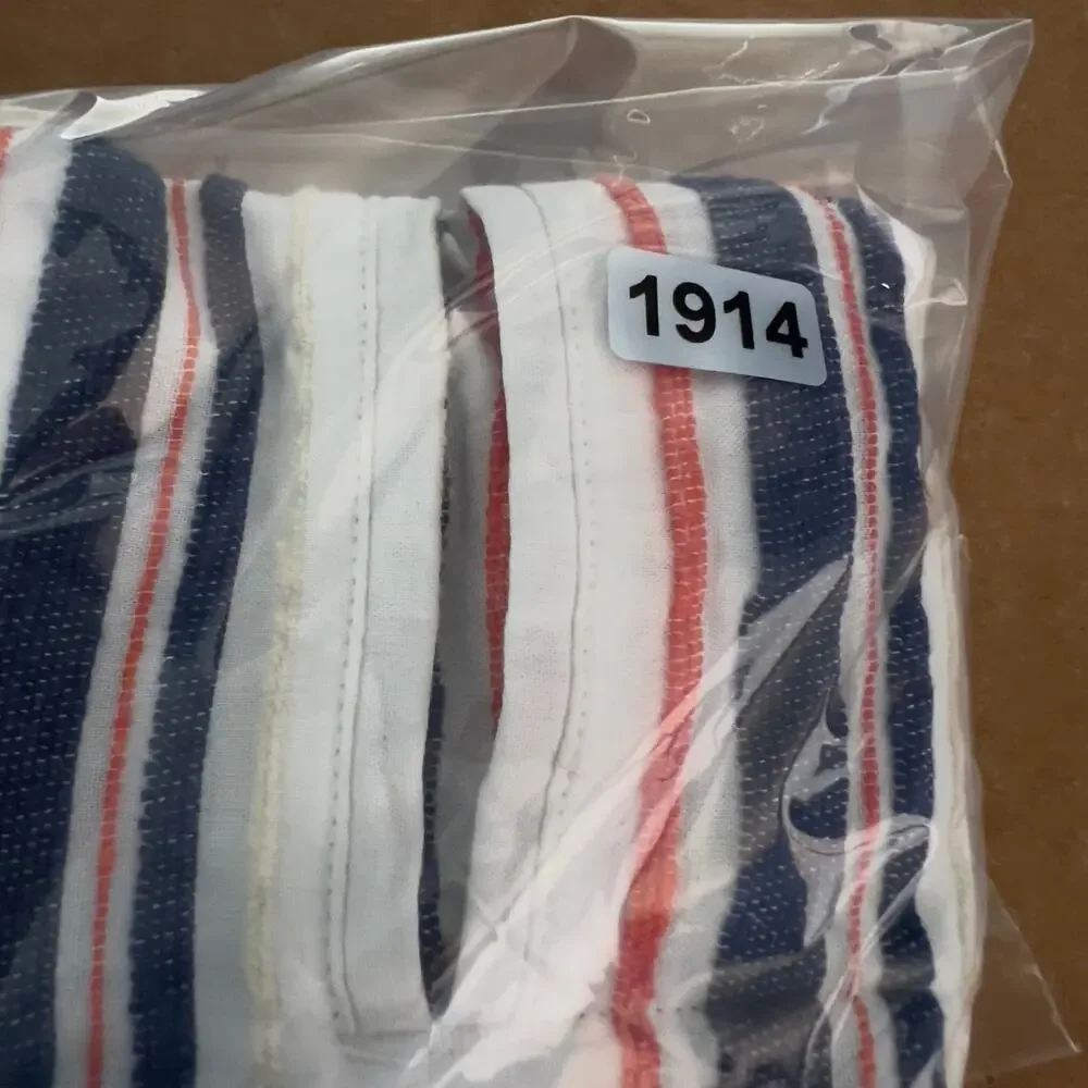 Orvis Button Shirt Men's XXL White Blue Orange Stripe Short Sleeve Linen Feel
